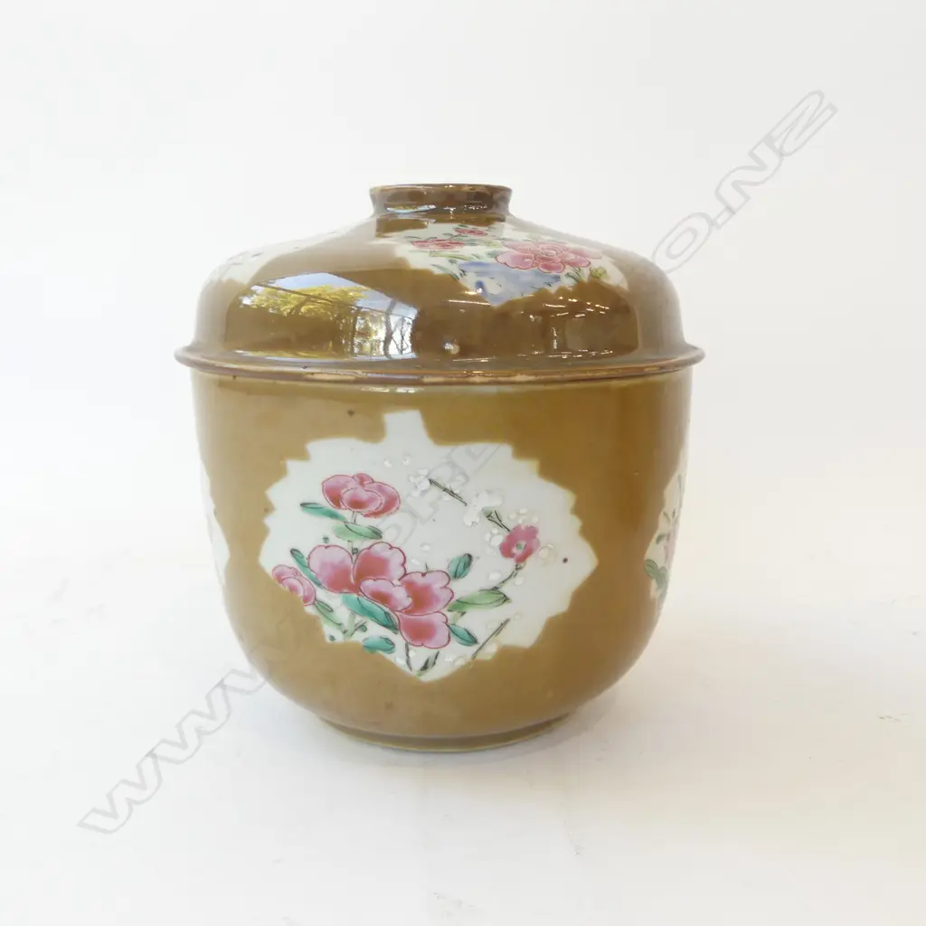 PR ANTIQUE CHINESE EXPORT BATAVIA WARE LIDDED POTS, OLD STAPLE REPAIRS H.170mm, 170mm dia Image 1++
