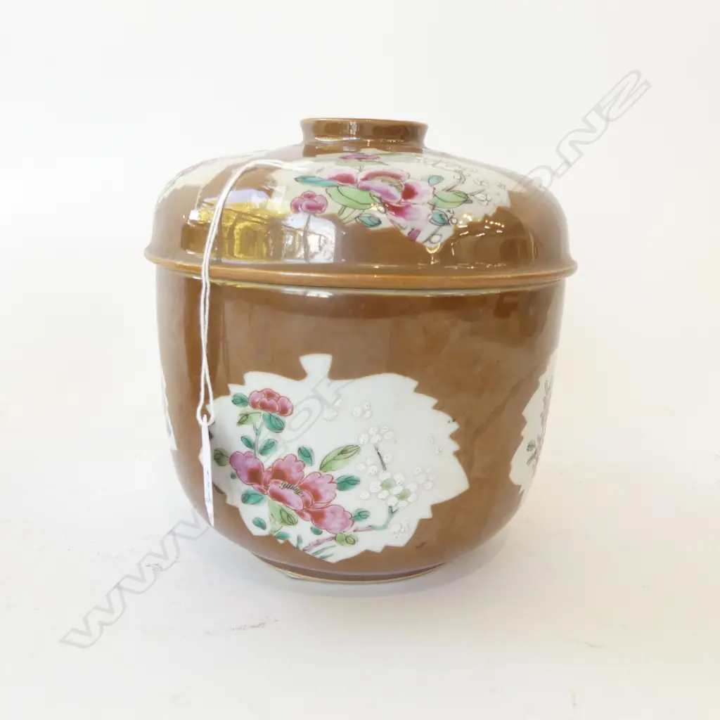 PR ANTIQUE CHINESE EXPORT BATAVIA WARE LIDDED POTS, OLD STAPLE REPAIRS H.170mm, 170mm dia Image 1++