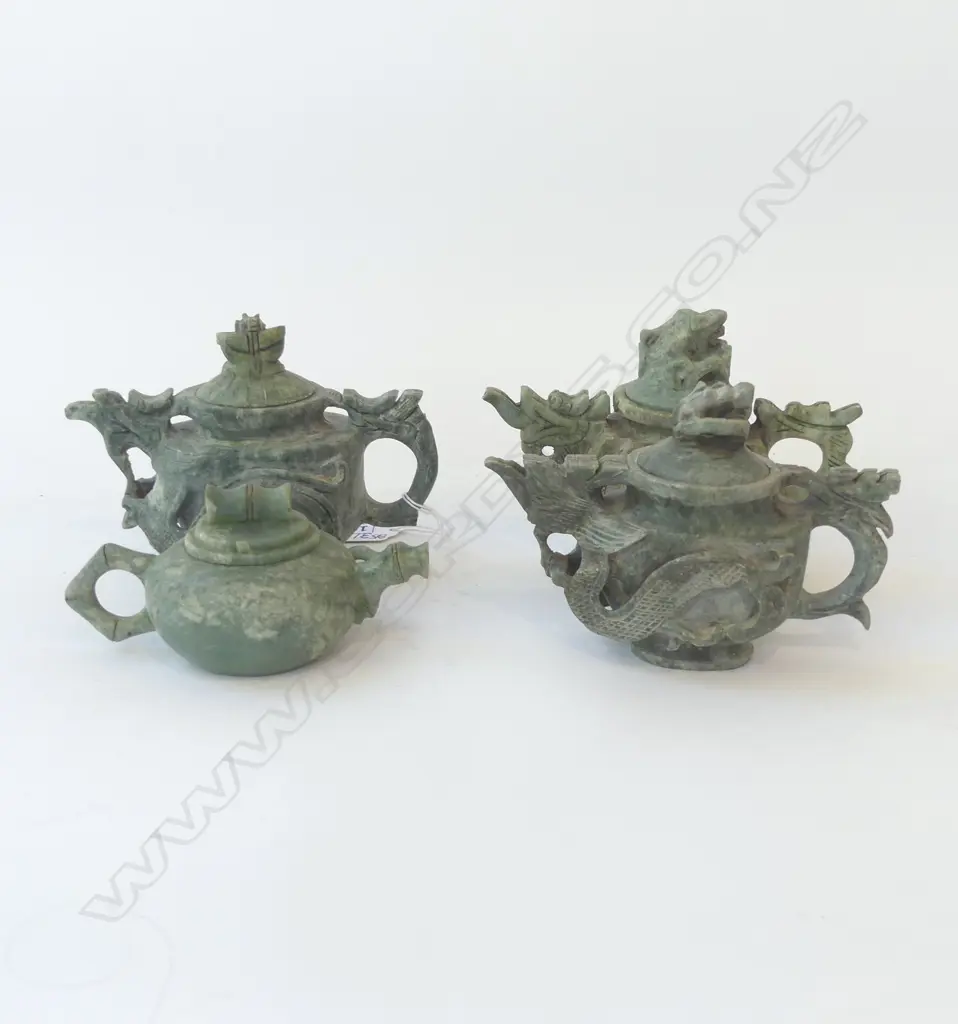 4 CHINESE SOAPSTONE TEAPOTS Image 1++