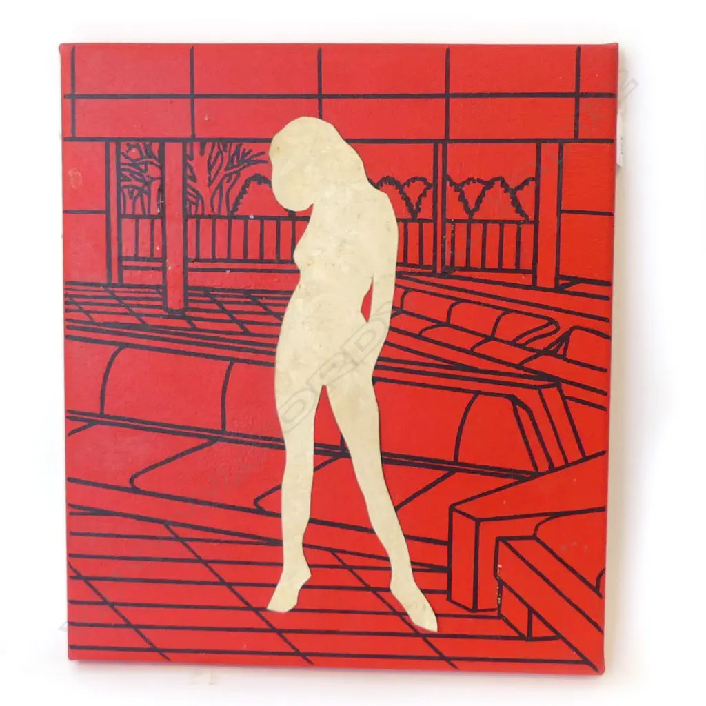 GEORGE SAVILLE, UNTITLED RED ARTWORK, ACRYLIC & COLLAGE ON CANVAS '02 400x350mm Image 1++