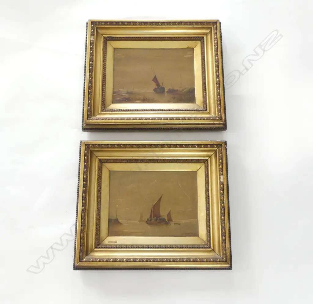 PR DUTCH ANTIQUE SEA SCAPE OILS SIGNED J BOWMAN H420 W480MM Image 1++