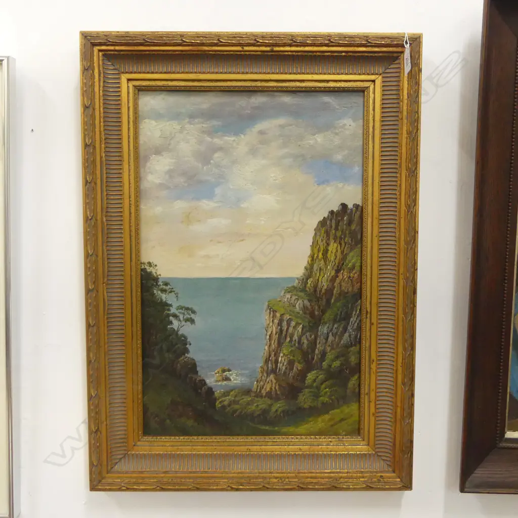 EARLY 20thC ARTIST UNKNOWN, COASTAL LANDSCAPE, OIL ON BOARD 455x290mm Image 1++
