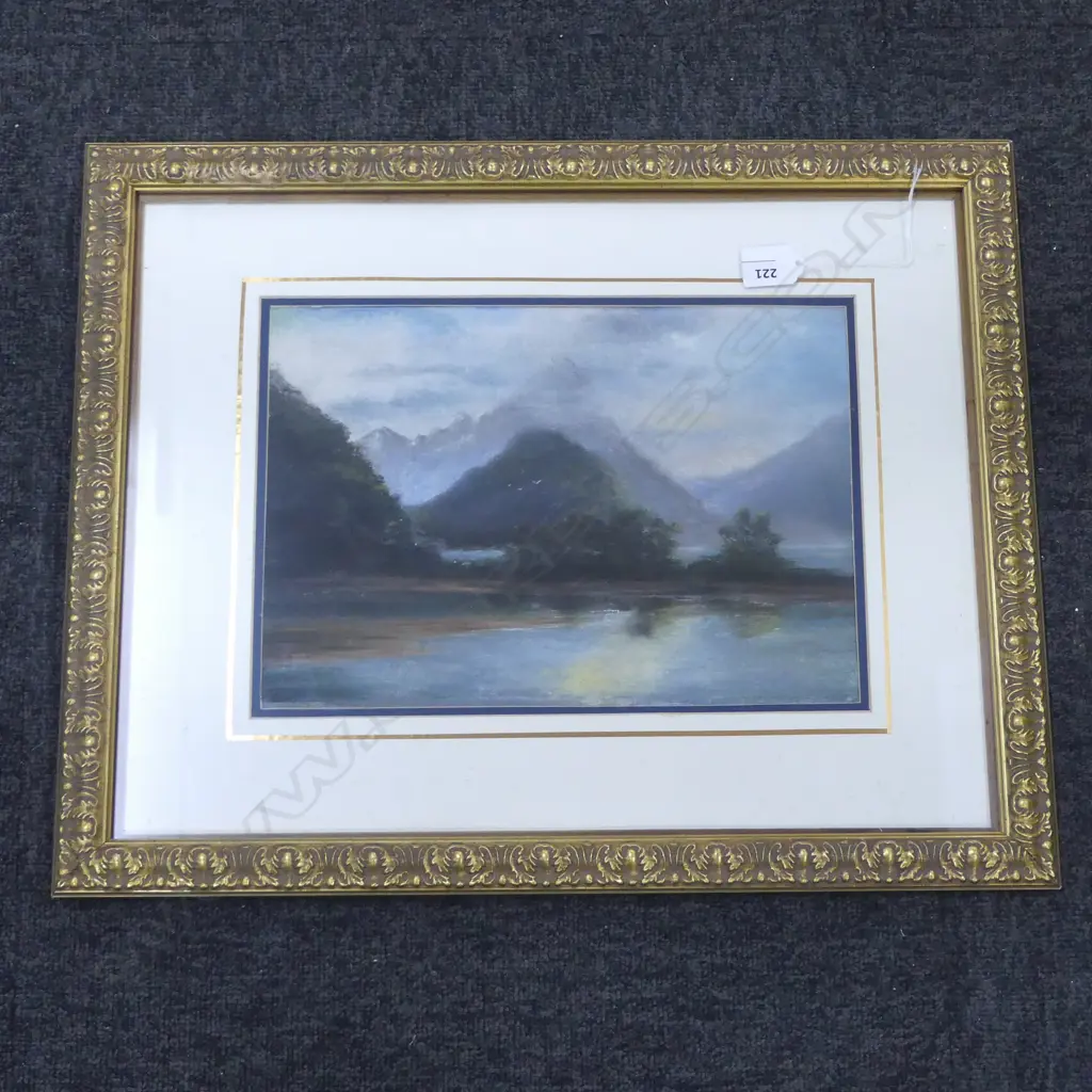 ARTIST UNKNOWN, MOUNTAIN & LAKE SCENE, PASTEL 230x325mm Image 1++
