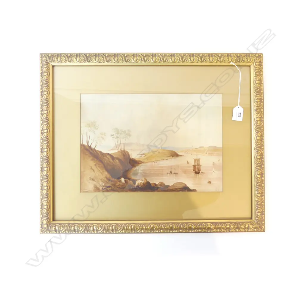 EARLY COLONIAL HARBOUR SCENE, SIGNED EMC W/C 235x340mm  Image 1++