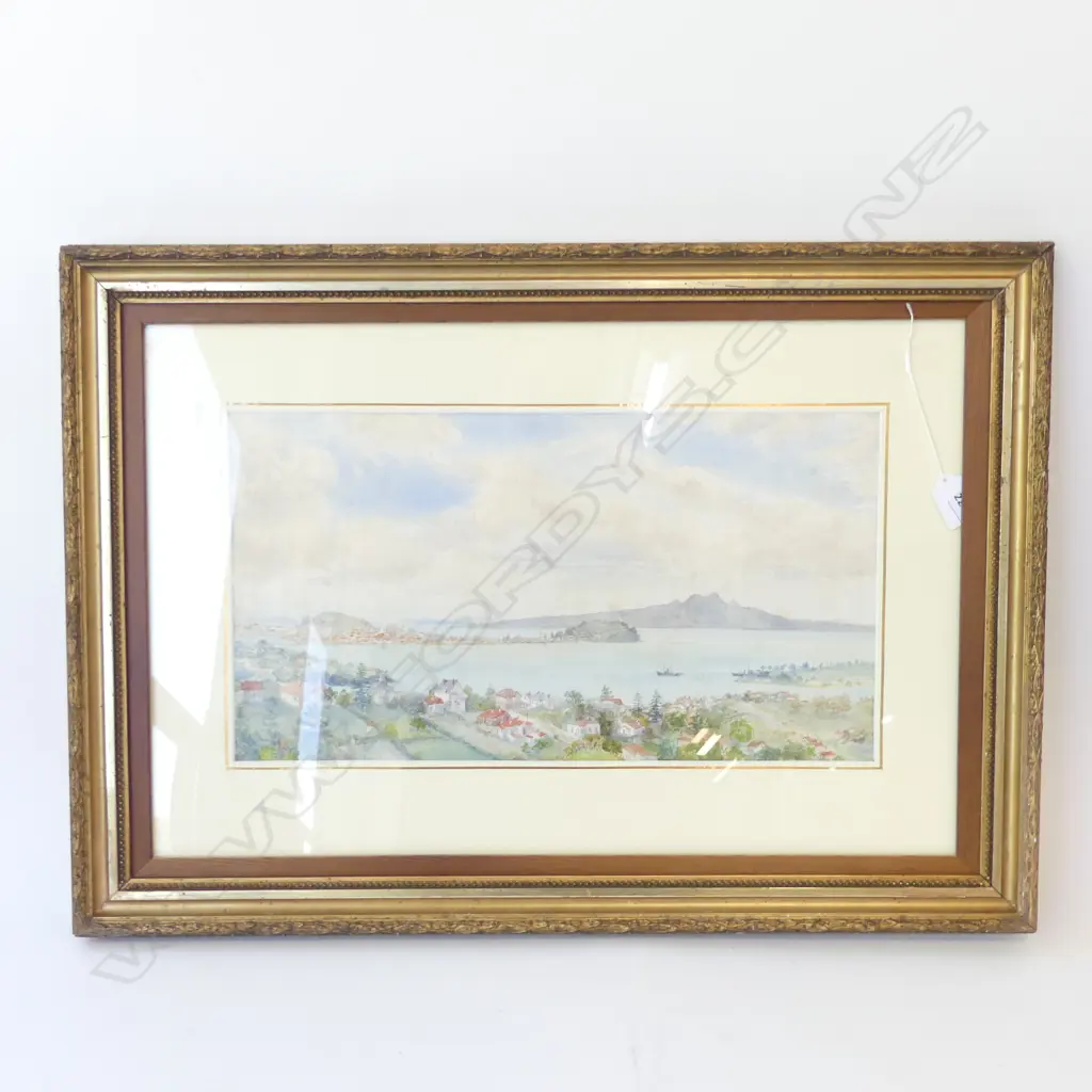 ARTIST UNKNOWN, AUCKLAND HARBOUR - NORTH HEAD & RANGITOTO, WC 240x440mm Image 1++