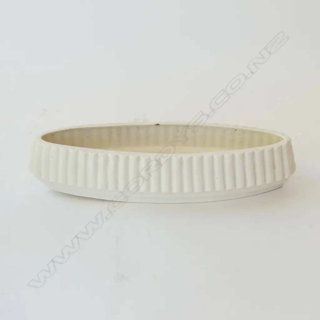 WHITE GLAZED OVAL TROUGH VASE W.310mm interior chip Image 1++