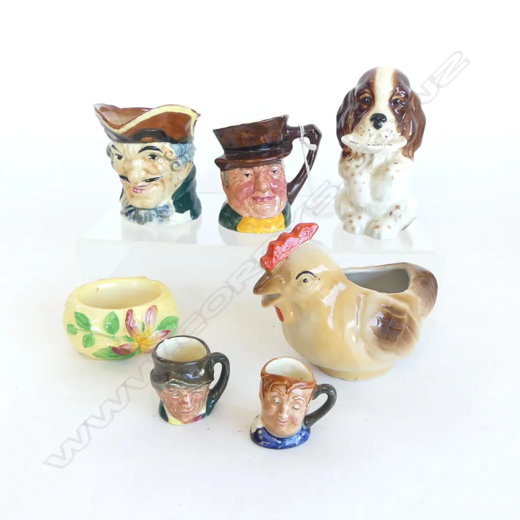 COLLECTION ENG CHARACTER PCS; 4 SML TOBY JUGS, BESWICK PUPPY & 2 OTHERS Image 1++