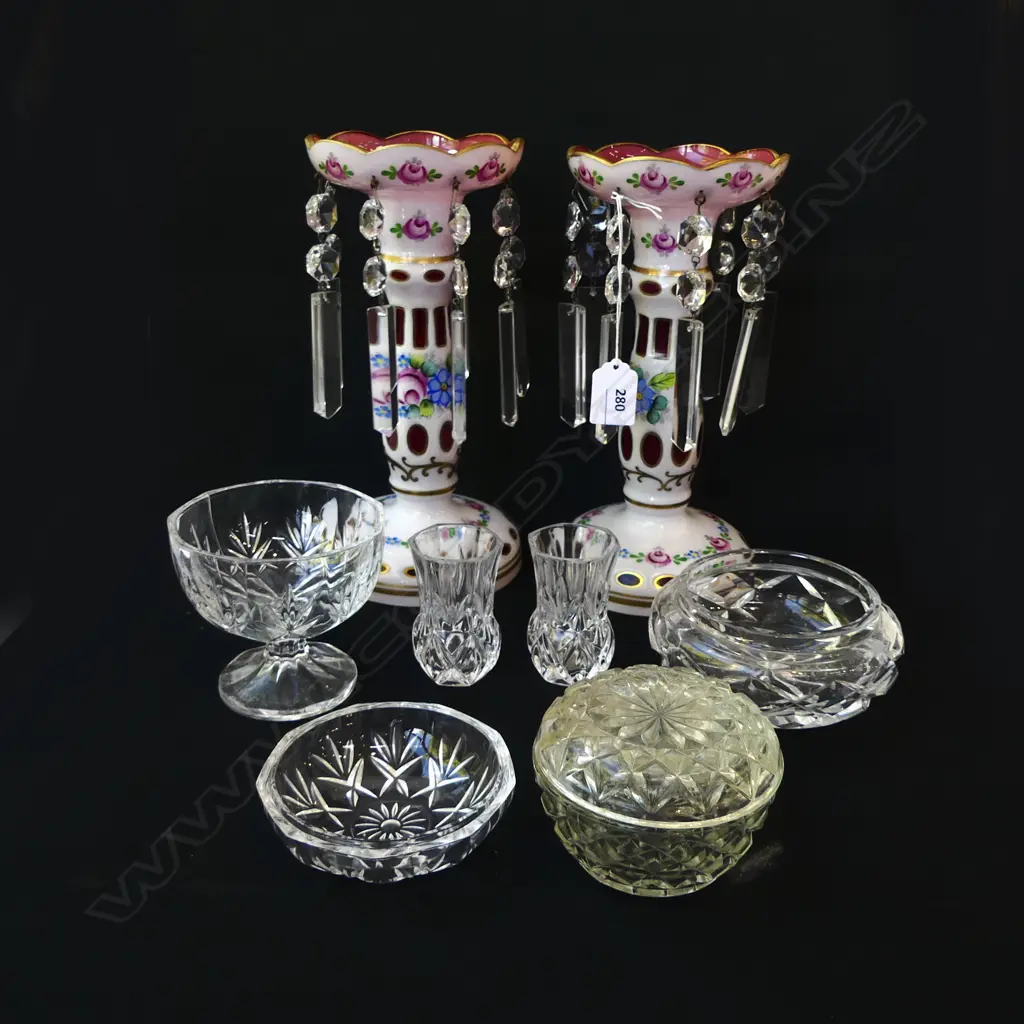 PR BOHEMIAN GLASS LUSTRES H.255mm + 6 PCES CRYSTAL Image 1++