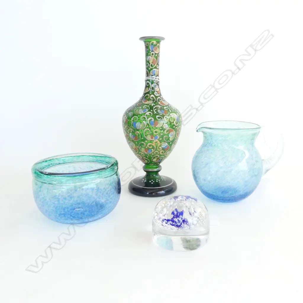 HOGLAND GLASS CREAM SUGAR  EDWARDIAN GLASS VASE H200MM & SMALL PAPER WIEGHT Image 1++