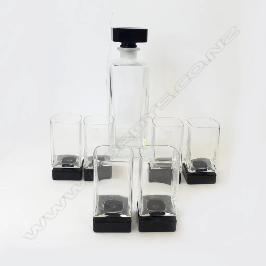 ITALIAN LUIGI BORMIOLI DECANTER H.255mm & 6 GLASSES Image 1++