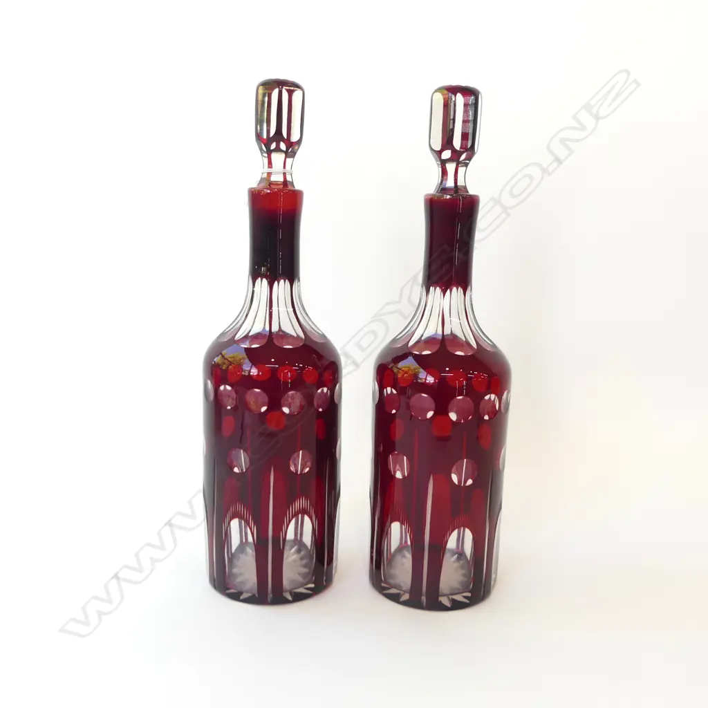 PR VINTAGE  CUT CRANBERRY GLASS DECANTERS H350MM Image 1++