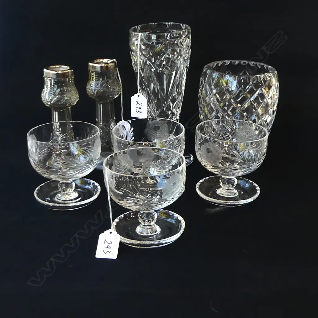 ASST. CRYSTAL; 4 ICE CREAM SUNDAES, 2 VASES, 2 CANDLE HOLDERS Image 1++