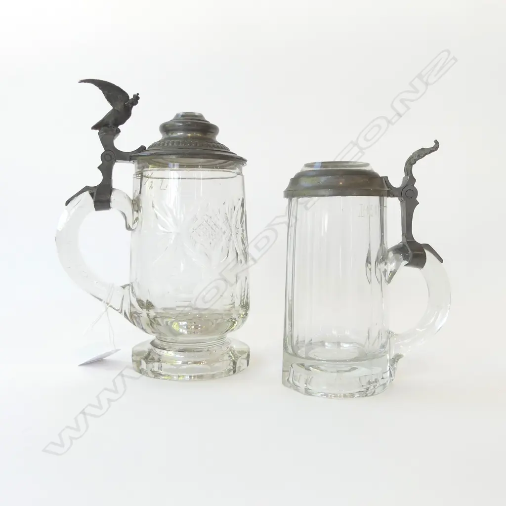 2 ANTIQUE CRYSTAL BEER STEINS H.210mm Image 1++
