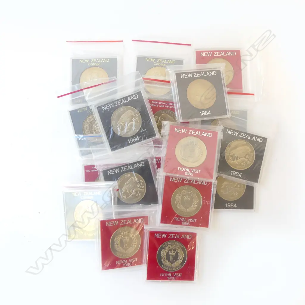 NINETEEN ASSORTED COMMEMORATIVE COINS - NZ/CHARLES & DI/ROBIN/ROYAL VISITS Image 1++