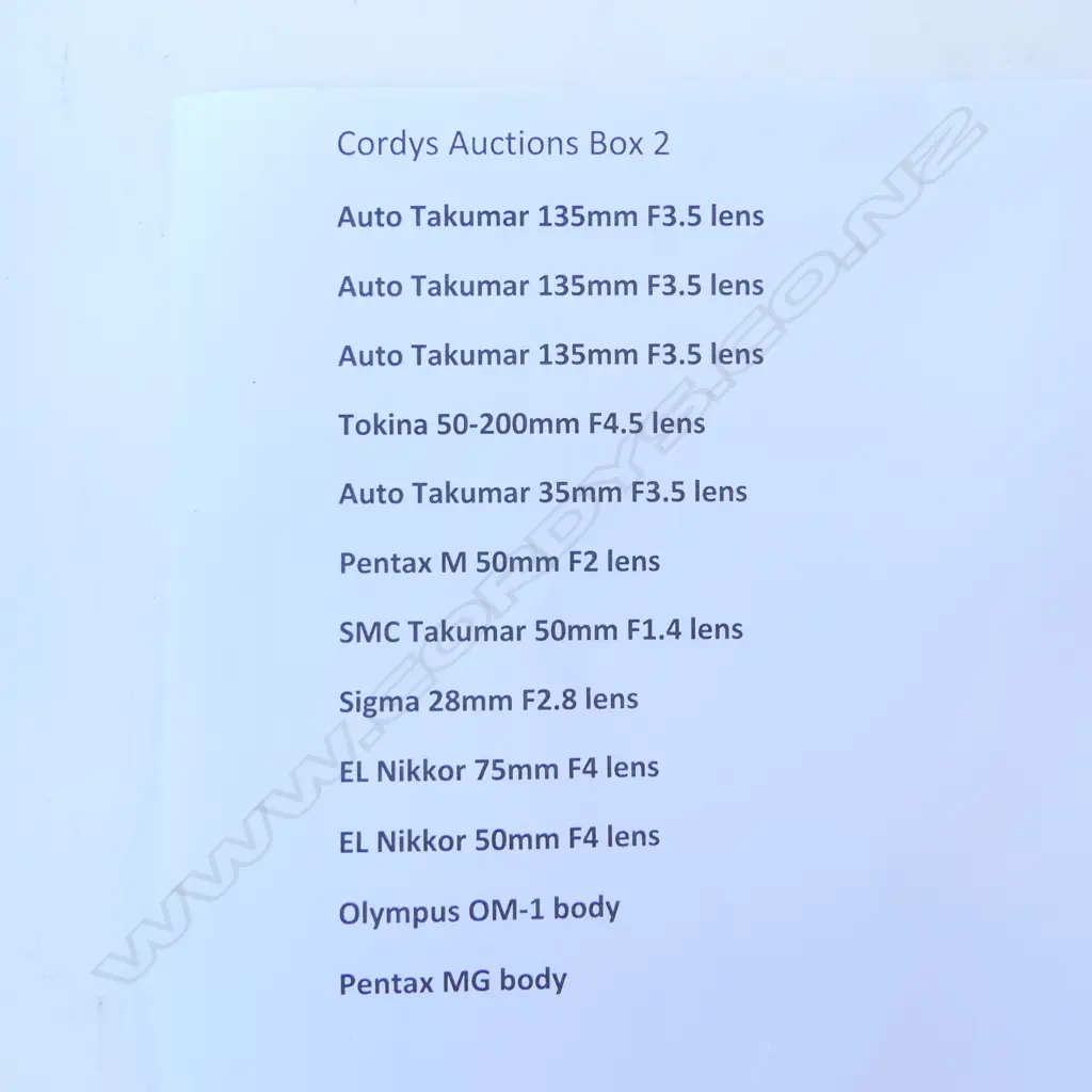 ASST. CAMERA LENSES (AUTO TAKUMAR, PENTAX, EL NIKKOR ETC) + 2 CAMERA BODIES Image 1++