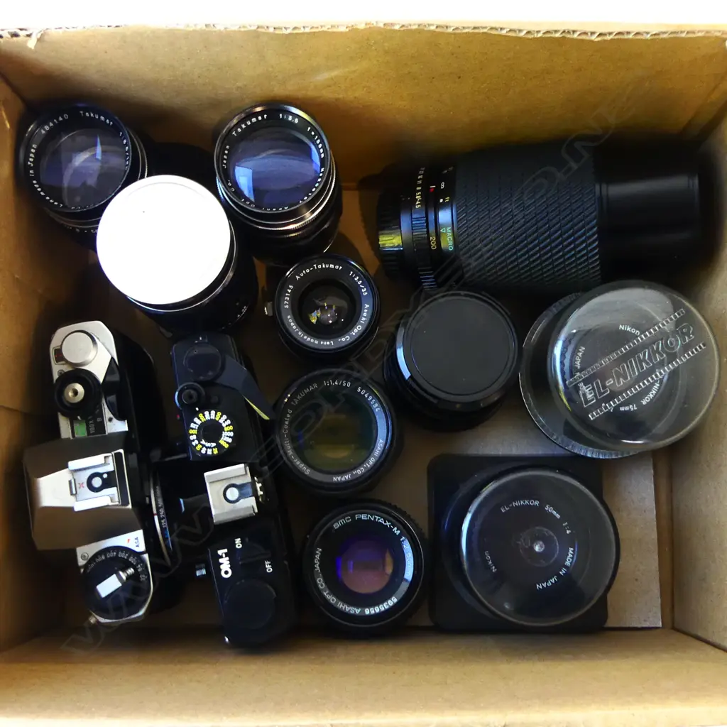 ASST. CAMERA LENSES (AUTO TAKUMAR, PENTAX, EL NIKKOR ETC) + 2 CAMERA BODIES Image 1++
