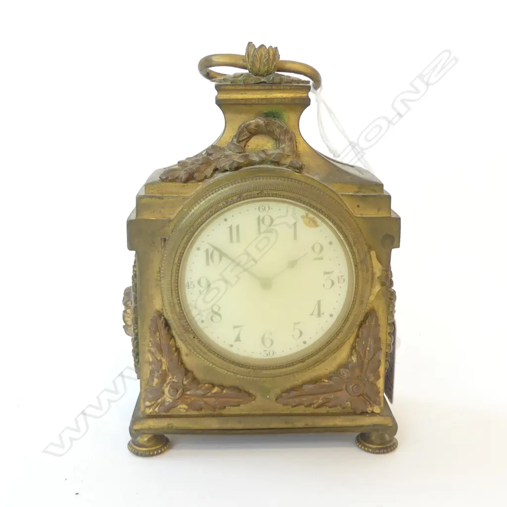 FRENCH GILT BRONZE TABLE CLOCK H.125mm key inside, not running Image 1++