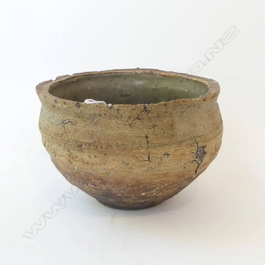 EARLY C.1950/60S LEN CASTLE BOWL heavily grogged, unglazed exterior, some rim chips 190mm dia Image 1++