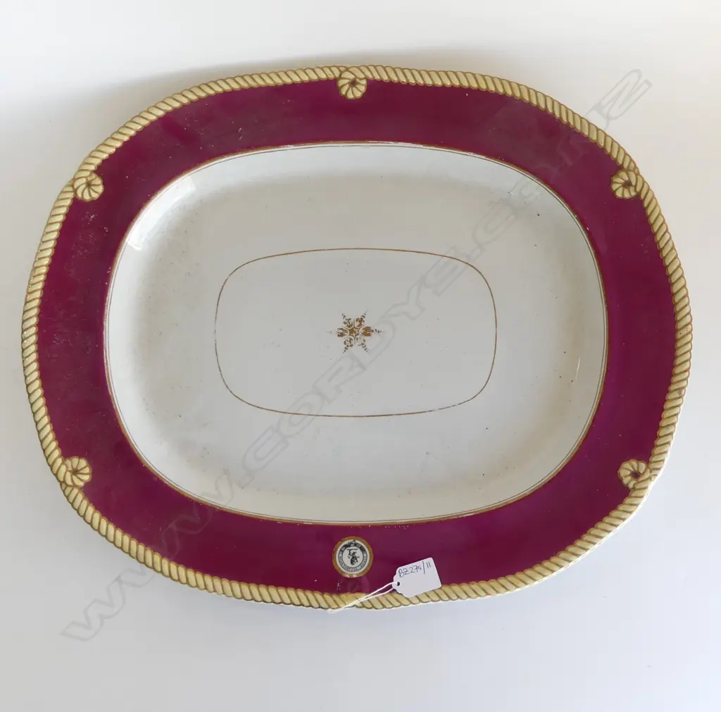 LG 19thC ASHET PLATTER, CRIMSON & ROPE BORDER 450x550mm Image 1++
