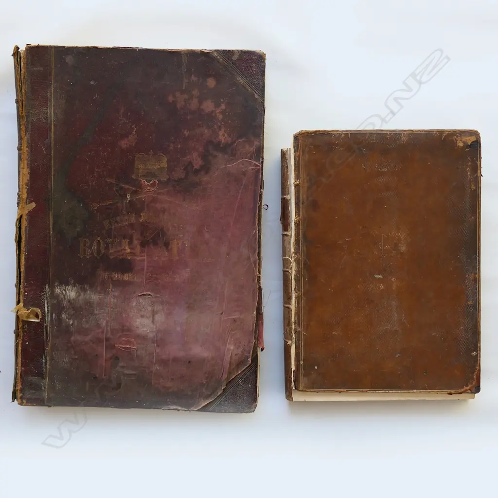 TWO LARGE VICTORIAN LEATHER BOUND BOOKS 'ROYAL ATLAS' & 'FABLES OF JOHN DRYDEN', BOTH DISTRESSED & 1 COVER SEPARATED Image 1++