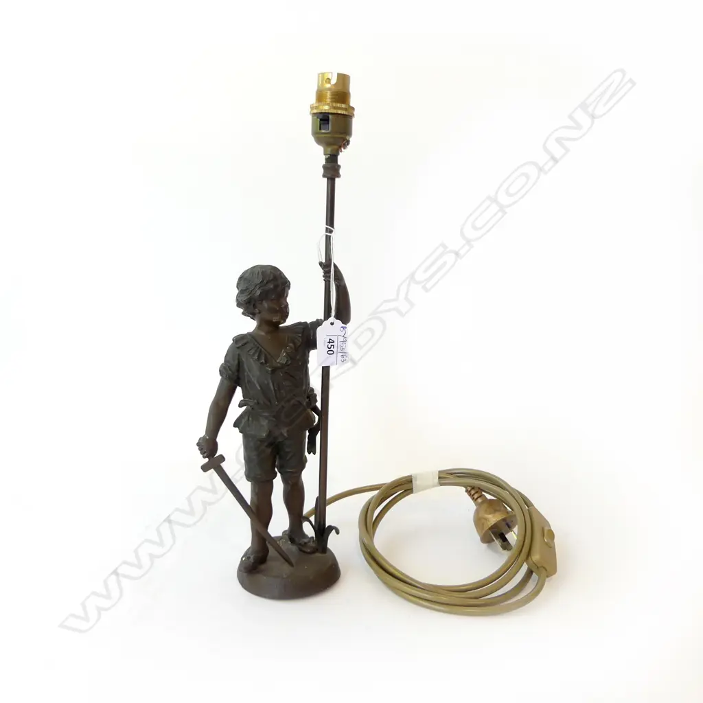 SPELTER LAMP BASE - YOUTH w. SWORD H.380mm Image 1++