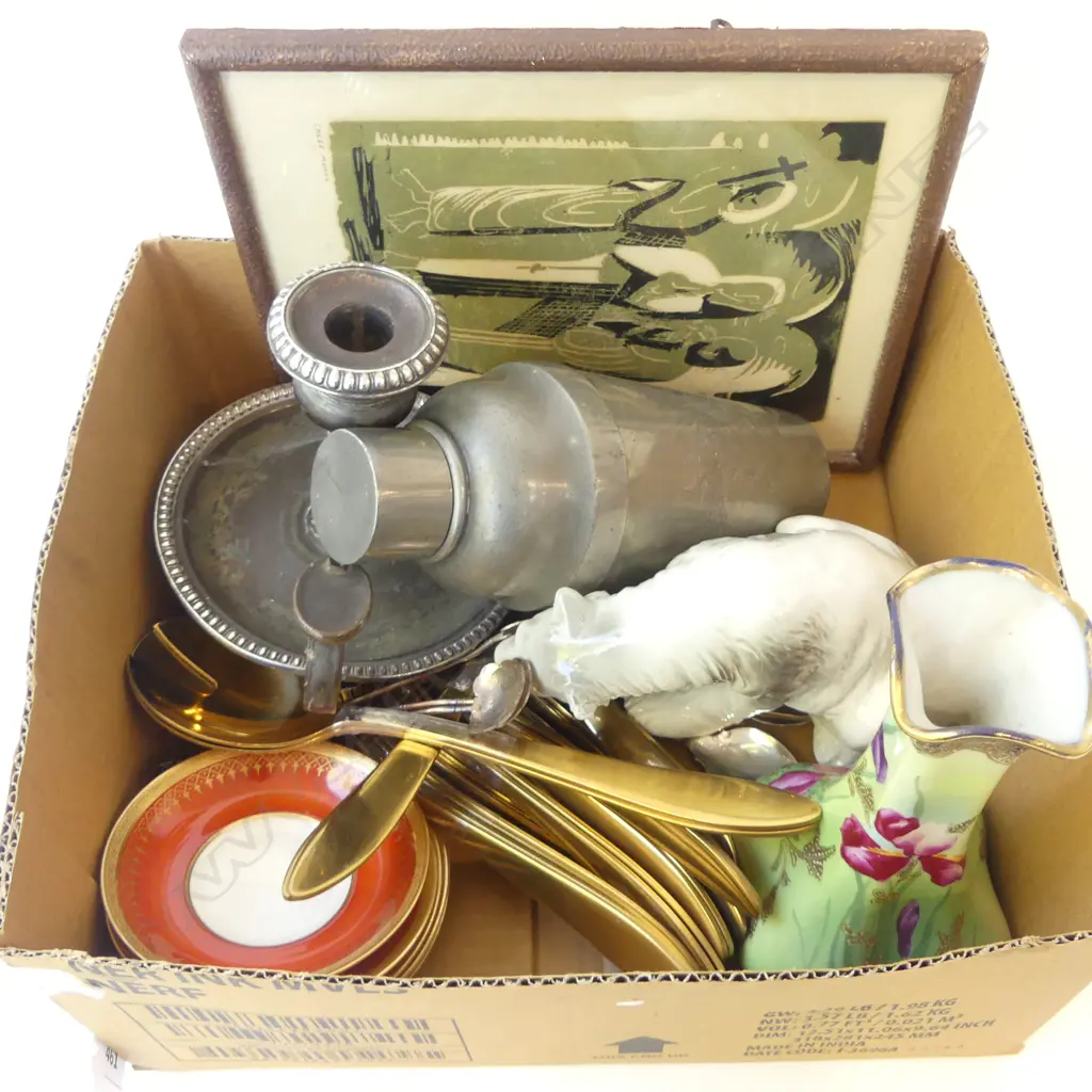 CHAMBER STICK, PRINT, CERAMIC POLAR BEAR, PEWTER MIXER, VASE ETC Image 1++