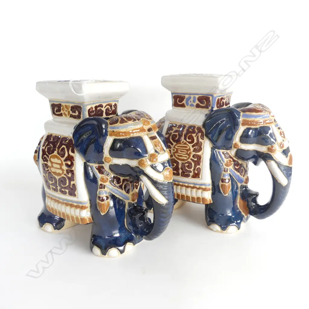 PR BLUE CERAMIC ELEPHANTS H.280mm Image 1++