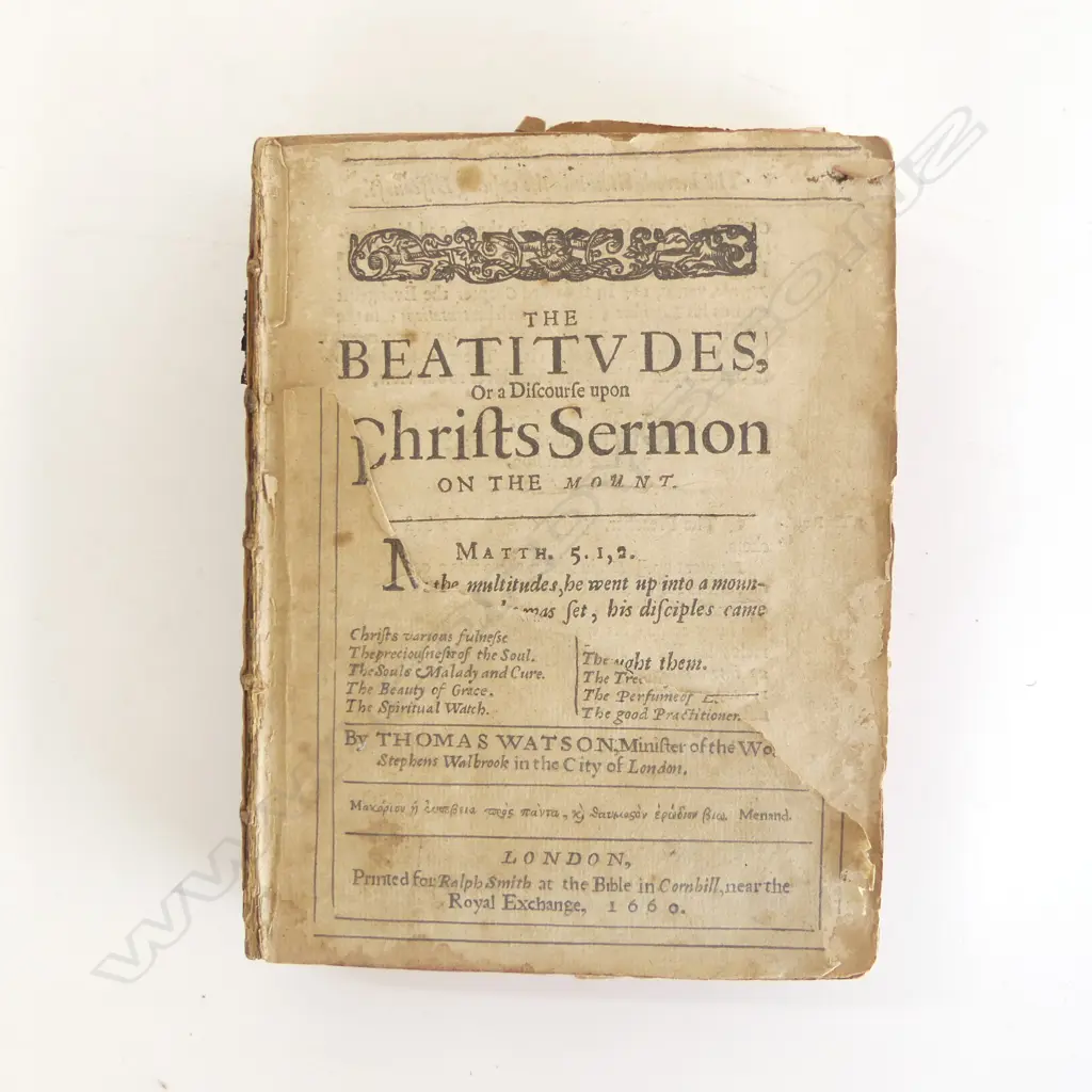 1660 BOOK 'THE BEATITUDES' LEATHER COVERS MISSING 185 X 150mm Image 1++