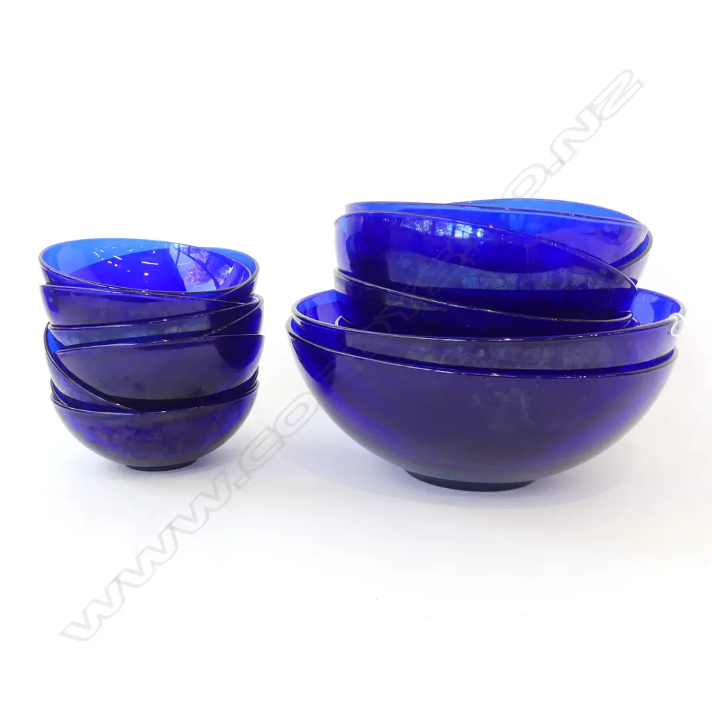 COLLECTION OF BRISTOL  BLUE GLASS BOWLS 2 DIA 260  5 DIA 210MM  8 DIA140MM Image 1++