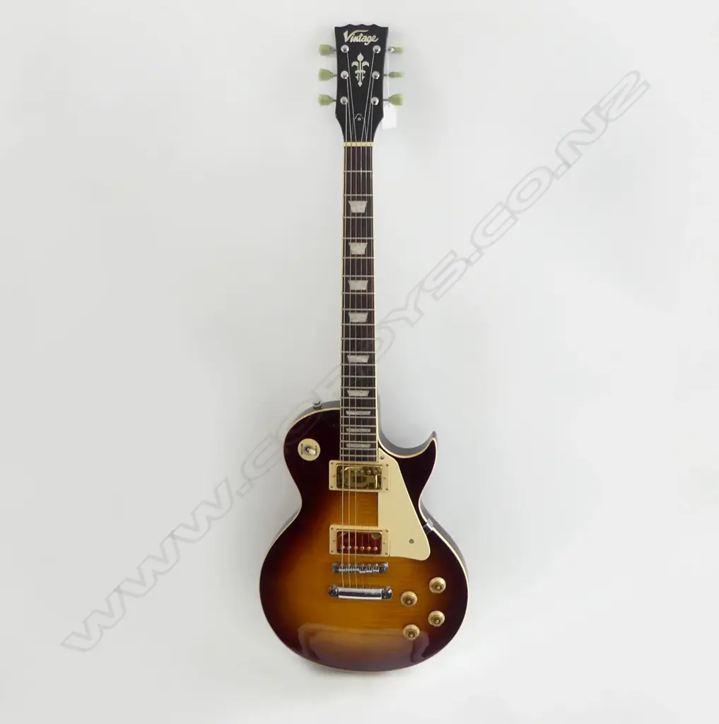 VINTAGE BRAND  V100 LES PAUL  TIGER STRIPE ELECTRIC GUITAR WITH HARD CASE Image 1++