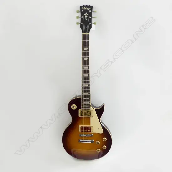 VINTAGE BRAND  V100 LES PAUL  TIGER STRIPE ELECTRIC GUITAR WITH HARD CASE
