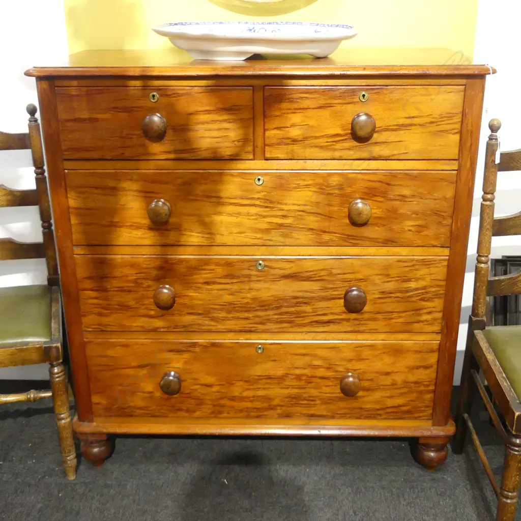 COLONIAL KAURI CHEST OF DRAWERS good condition with solid mottled kauri drawer fronts 1120x500x1165mm Image 1++