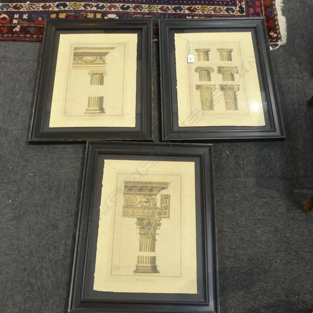 3 VINTAGE ARCHITECTURAL LITHOGRAPHS/BLOCK PRINTS 340-440MM Image 1++