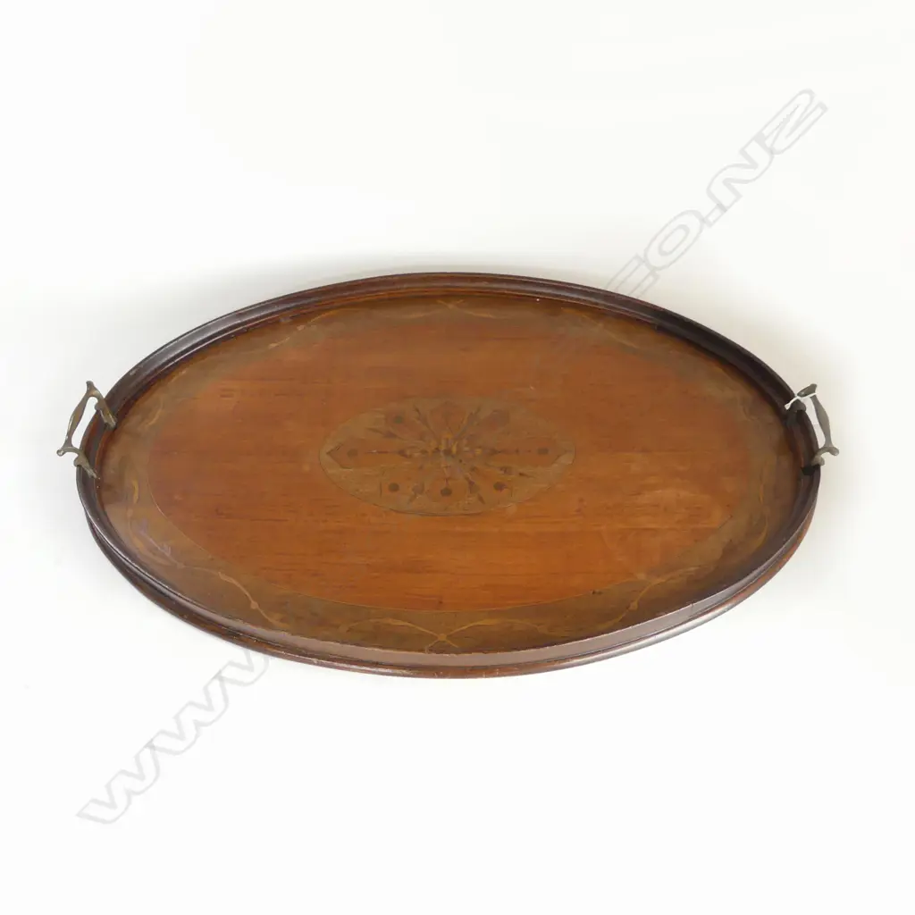 EDWARDIAN SHERATON REVIVAL OVAL INLAID TRAY. 450X700mm Image 1++
