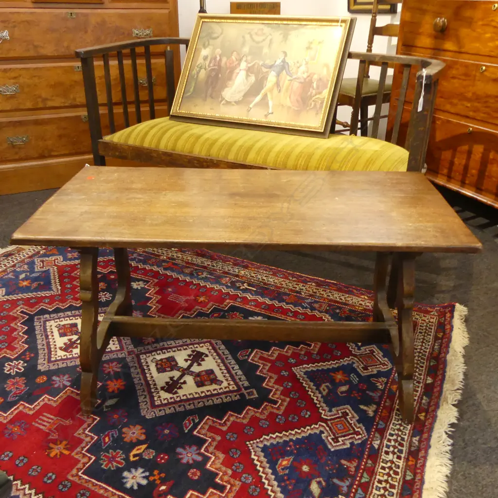 ANTIQUE STYLE OAK TABLE w. STRETCHER BASE 915x455x490mm Image 1++