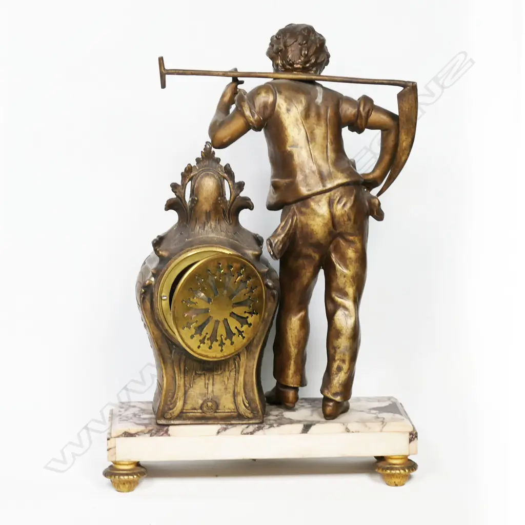A 19thC French gilt spelter figural clock, Image 1++