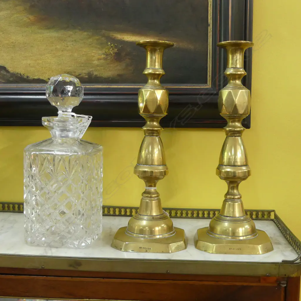 PR BRASS CANDLESTICKS H.290mm + CRYSTAL DECANTER H.250mm Image 1++