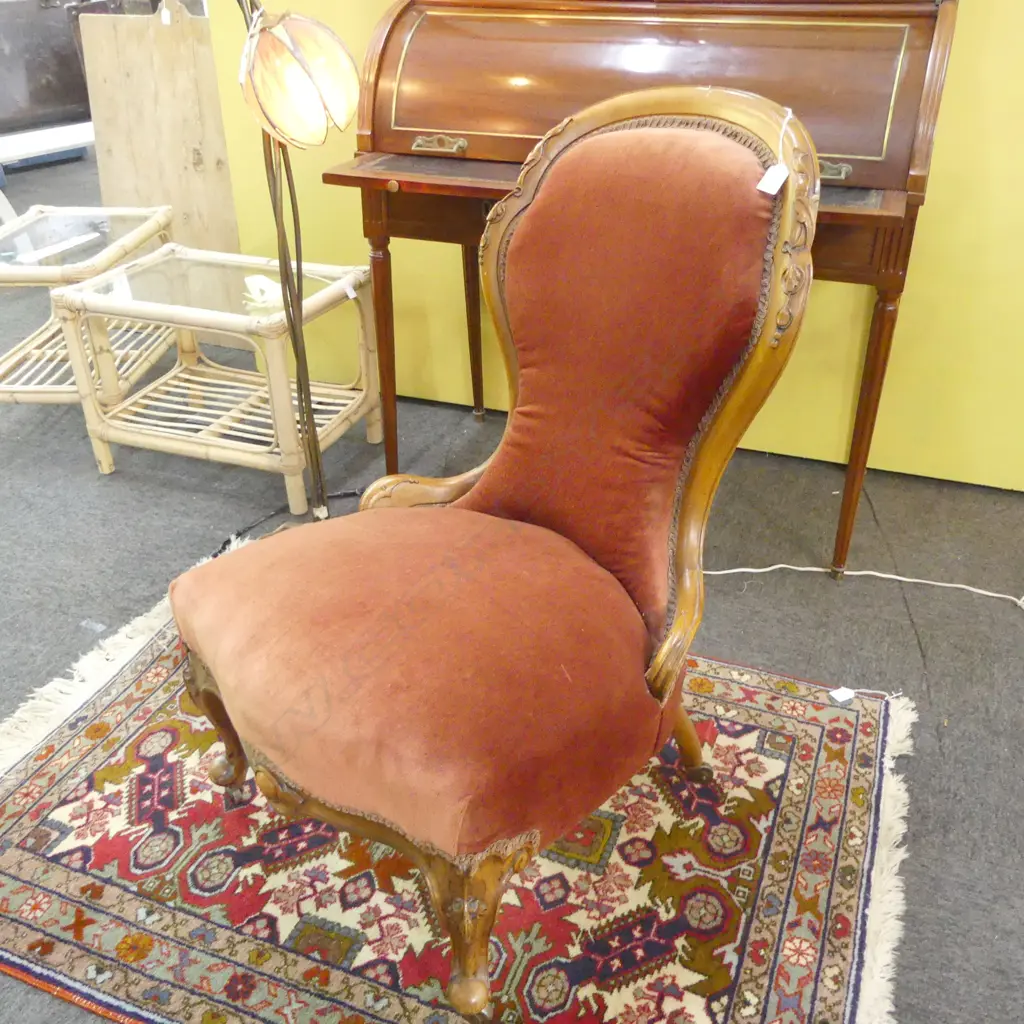 VICTORIAN GRANDMOTHER CHAIR, RED VELVET Image 1++