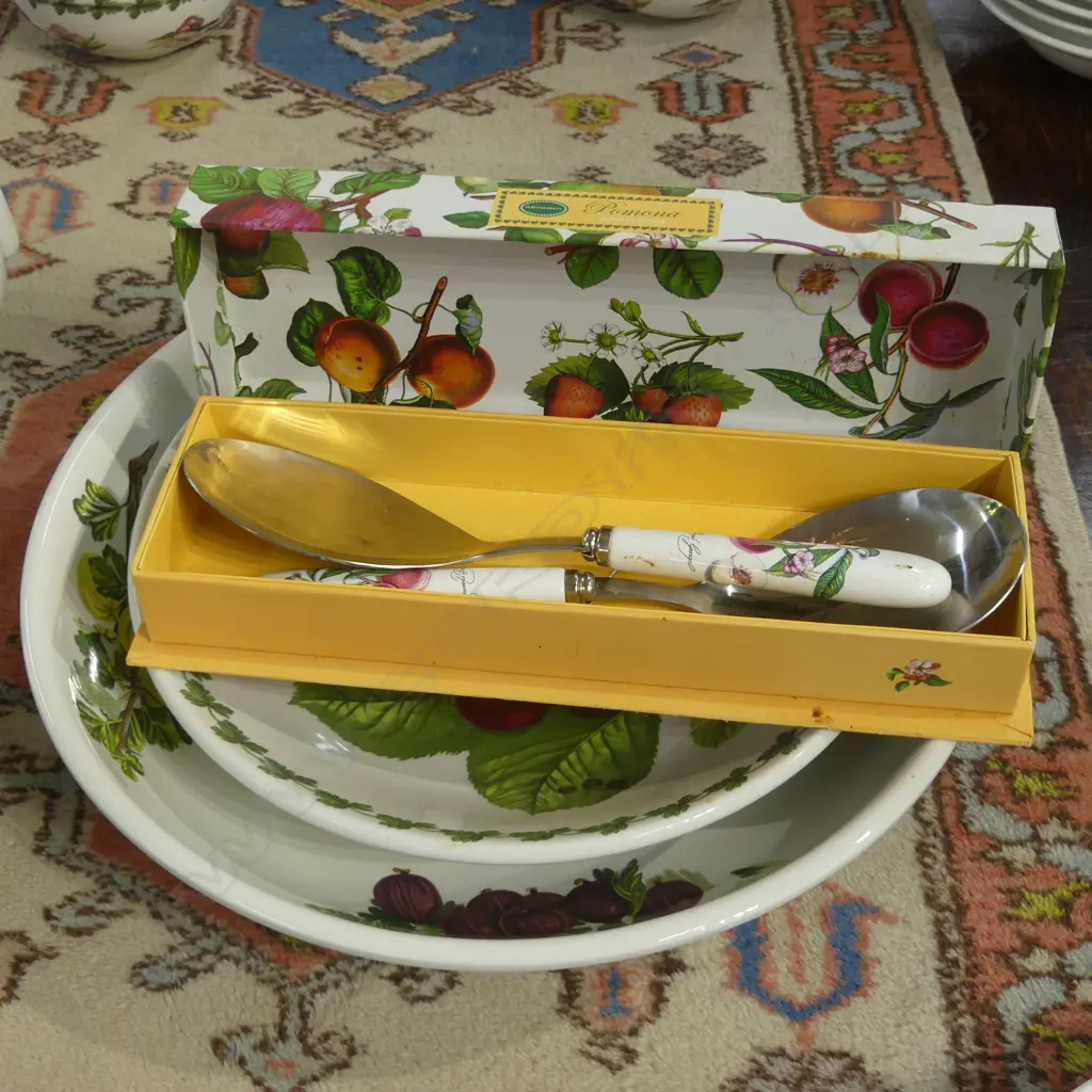 2 LG PORTMEIRION POMONA BOWLS 265, 330mm dia + BOXED PR SALAD SPOONS Image 1++