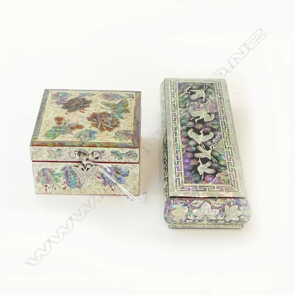 2 MODERN KOREAN MoP INLAID JEWELLERY BOXES W.230mm Image 1++