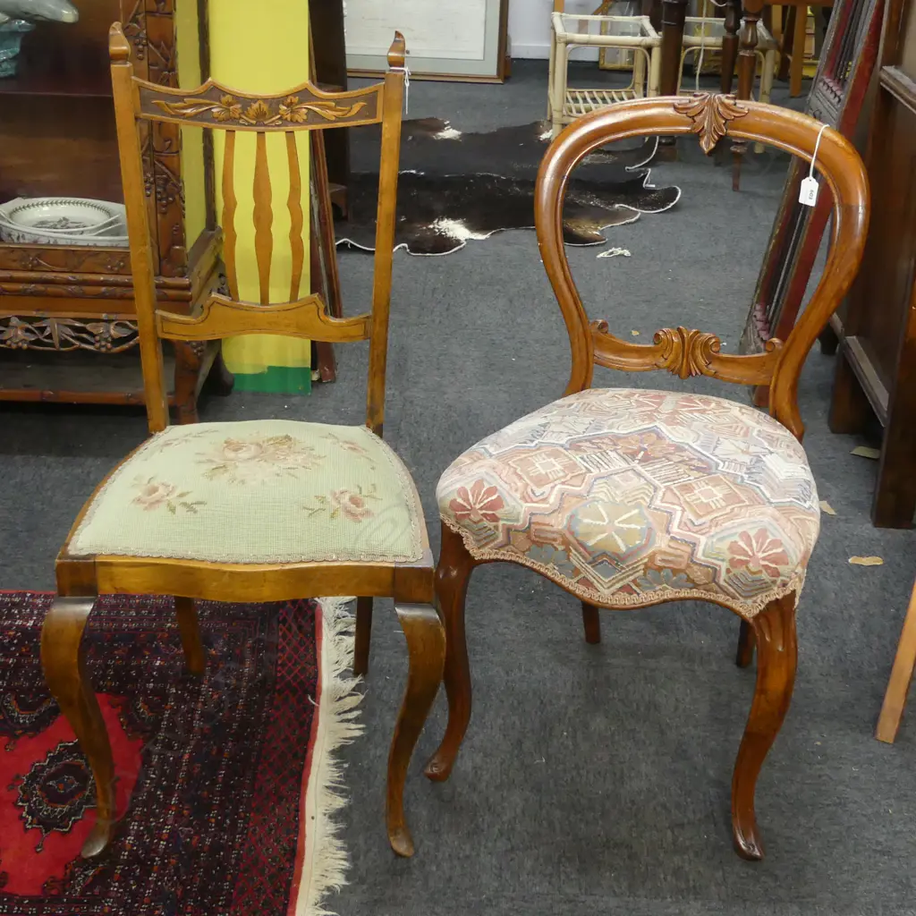 2 ANTIQUE CHAIRS; BALLOON BACK & EDWARDIAN Image 1++