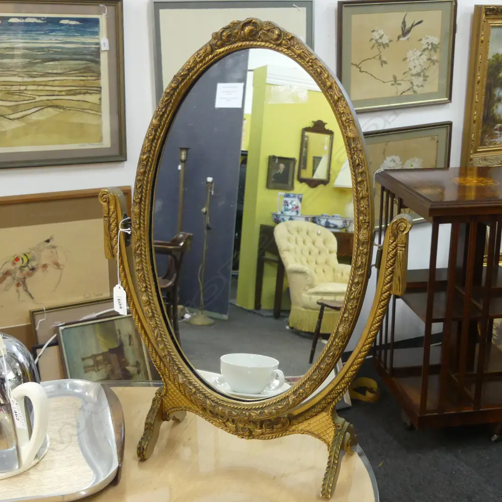 VINTAGE GOLD SWIVEL MIRROR GOOD CONDITION H.50CM Image 1++
