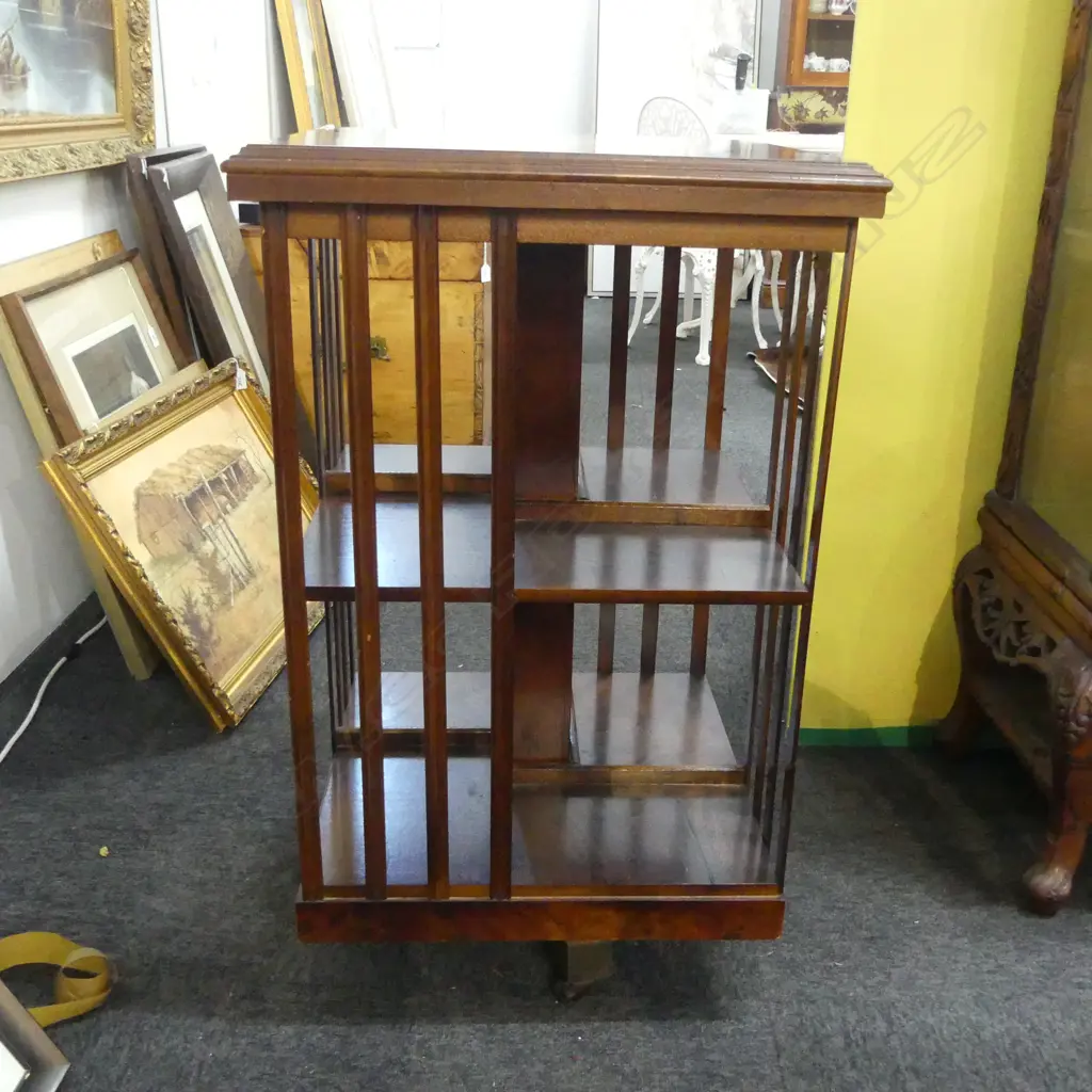 MAHOGANY INLAID ROTATING BOOKCASE 480x480x785mm Image 1++
