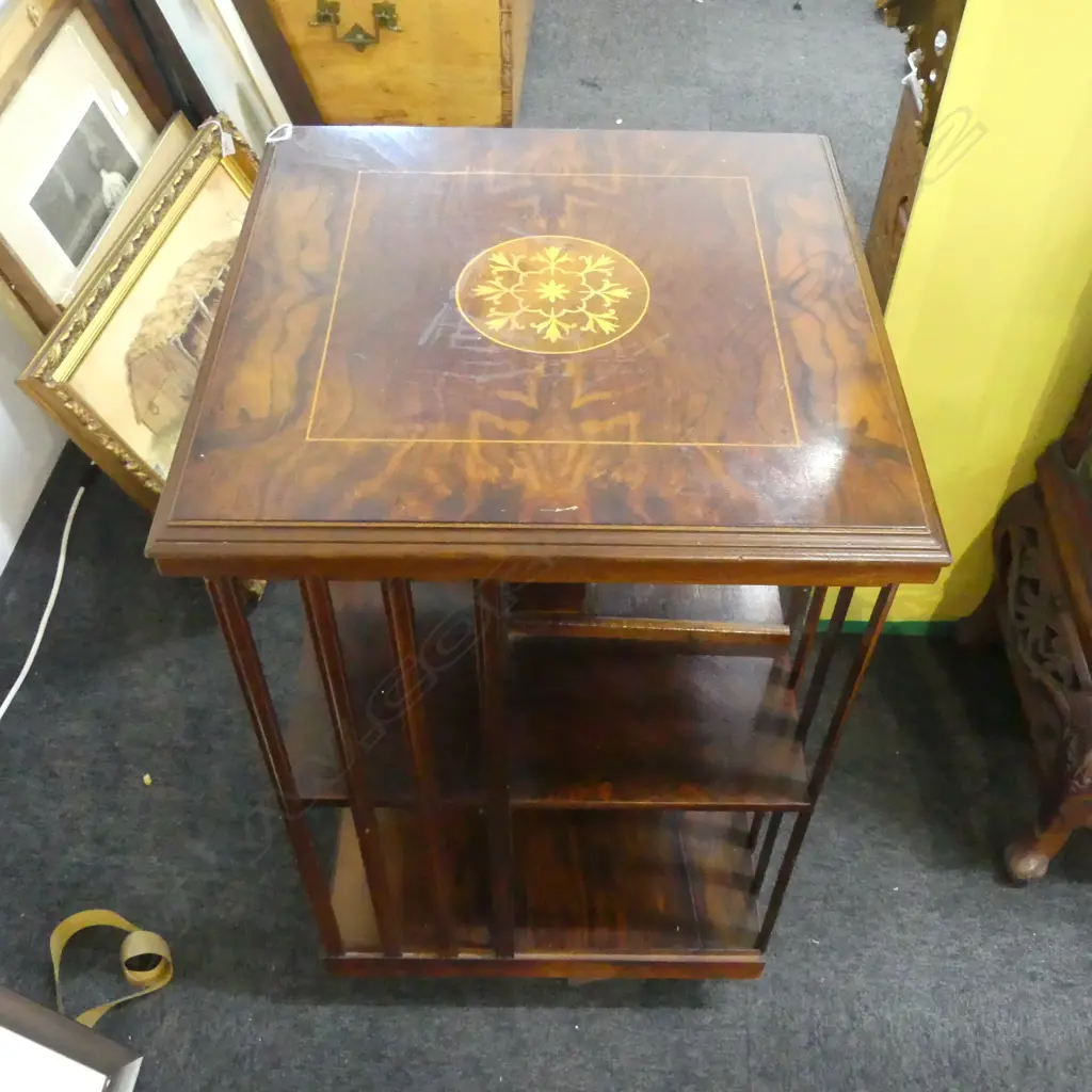 MAHOGANY INLAID ROTATING BOOKCASE 480x480x785mm Image 1++