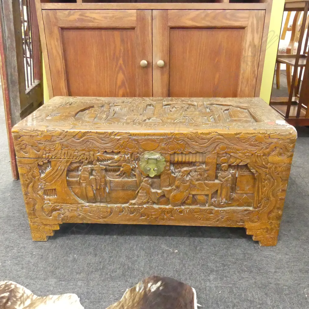 ORIENTAL CARVED CAMPHOR CHEST Image 1++