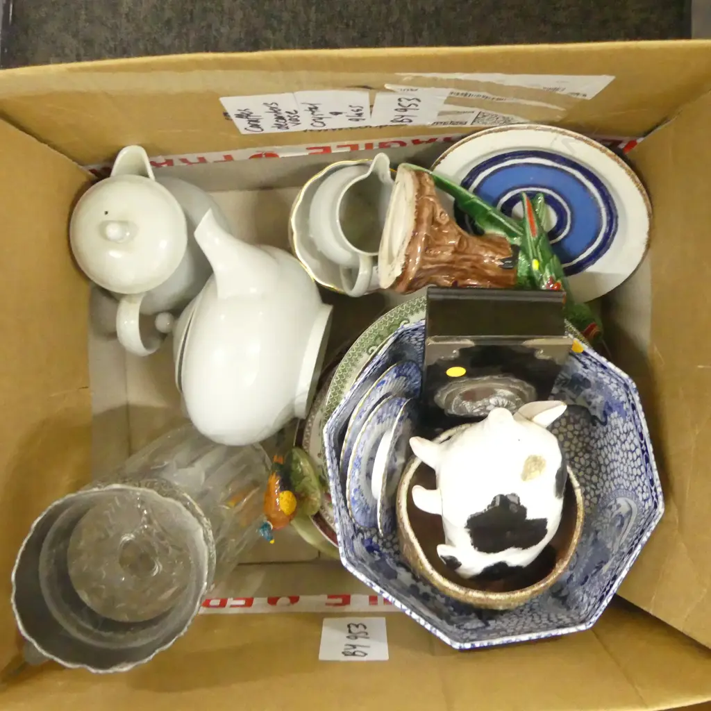 ASST. CHINA; PLATES, WEDWOOD TEA & COFFEE POT, LG CRYSTAL JUG H.280mm ETC Image 1++