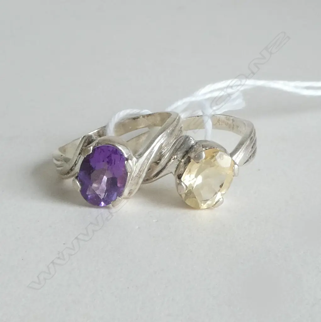 TWO SILVER AND GEMSTONE RINGS  SIZE L & N Image 1++
