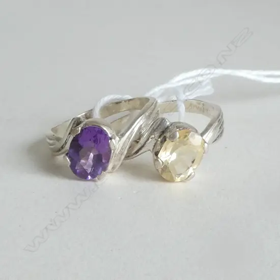 TWO SILVER AND GEMSTONE RINGS  SIZE L & N