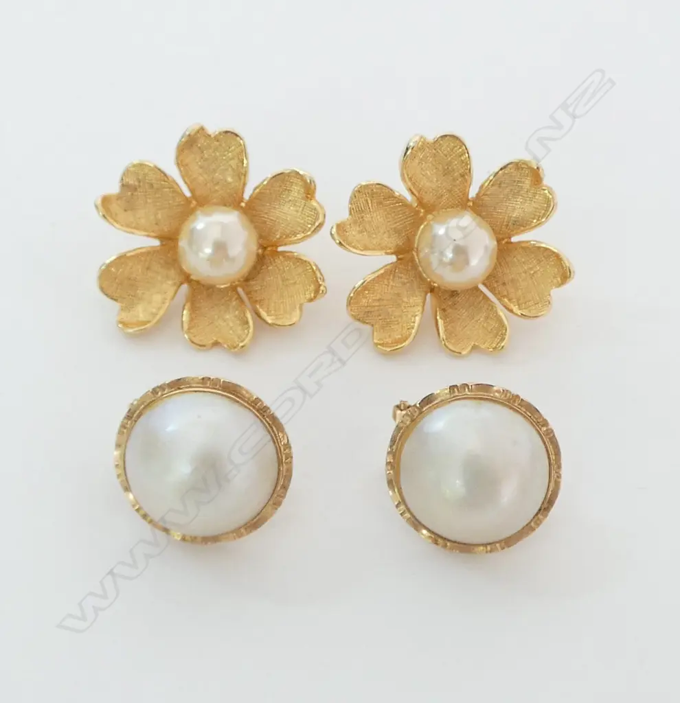 PR 14CT MABE PEARL EARRINGS + COSTUME PR Image 1++