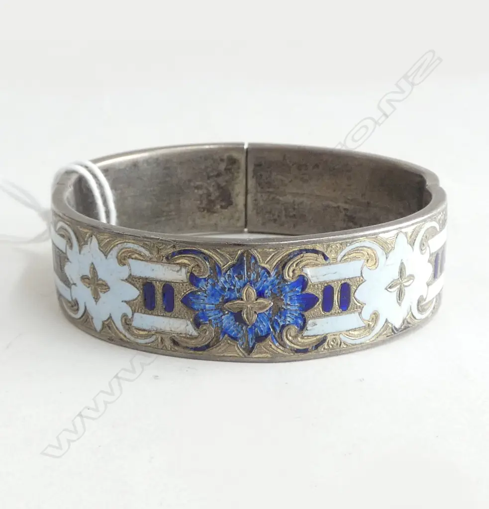 ANTIQUE SILVER? ENAMELLED BANGLE 29.3gms SOME DAMAGE Image 1++